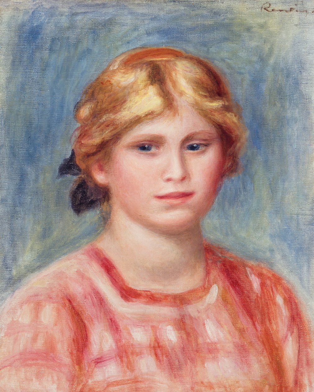Byste av en kvinne med en rosefarget bluse, 1905 av Pierre Auguste Renoir