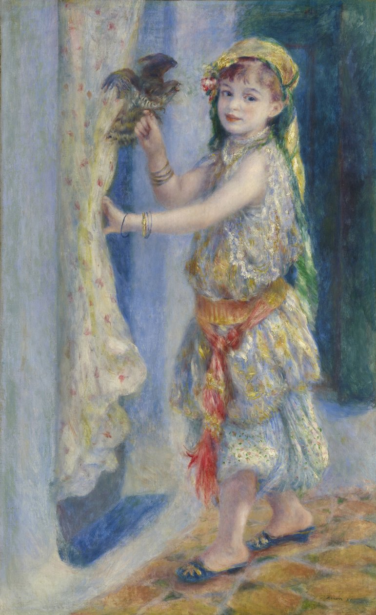 Barn med en fugl av Pierre Auguste Renoir