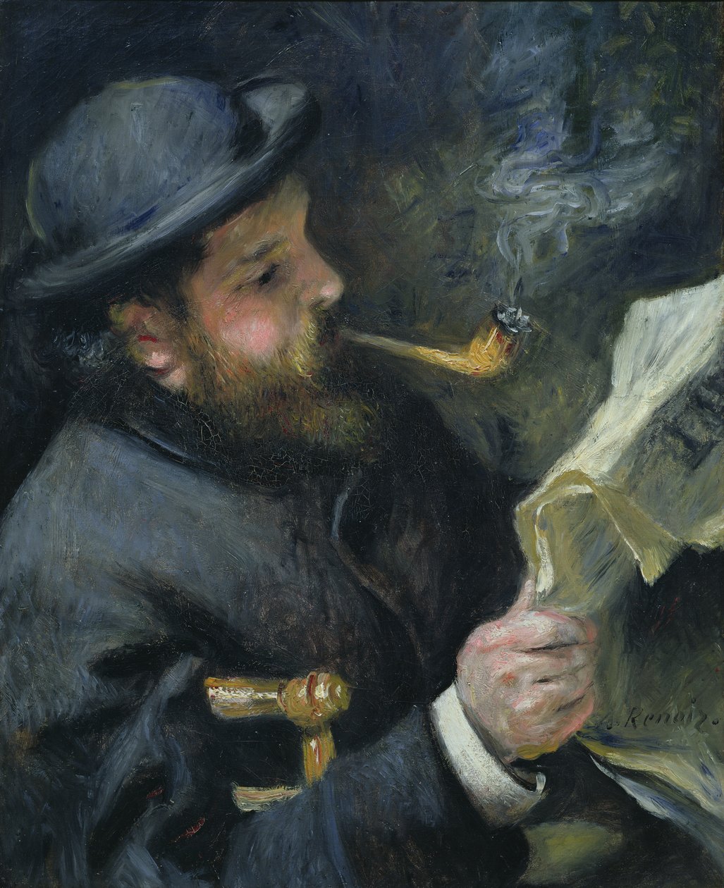 Claude Monet (1840-1926) leste en avis, 1872 av Pierre Auguste Renoir