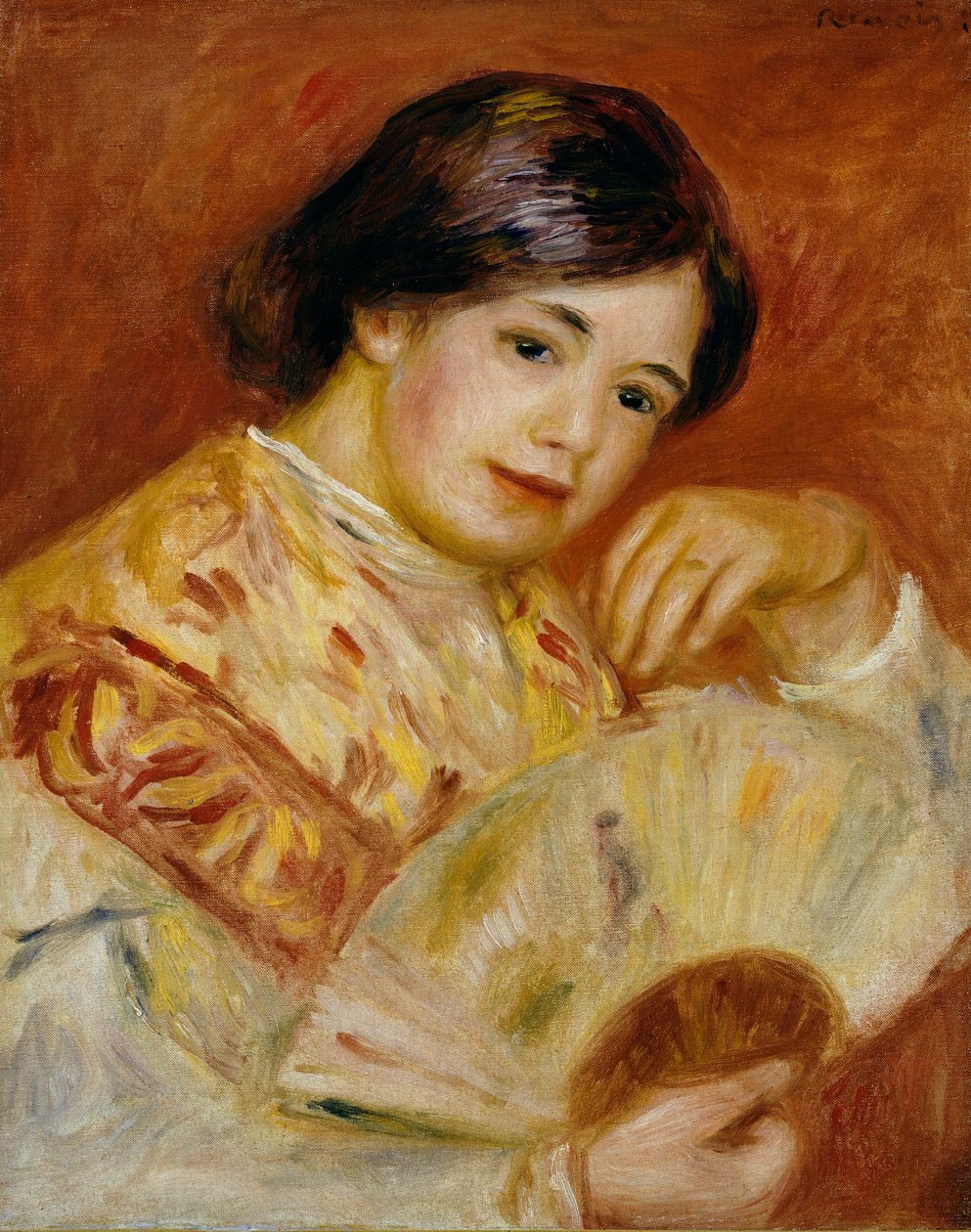 Coco med en japansk fan, ca. 1906 av Pierre Auguste Renoir