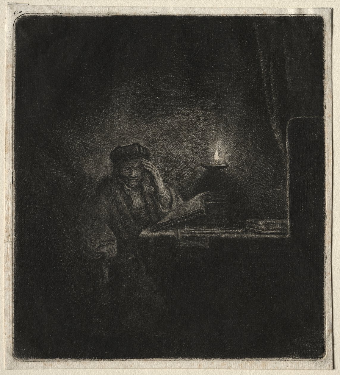 Kopi av Student ved et bord ved levende lys av Pierre Auguste Renoir