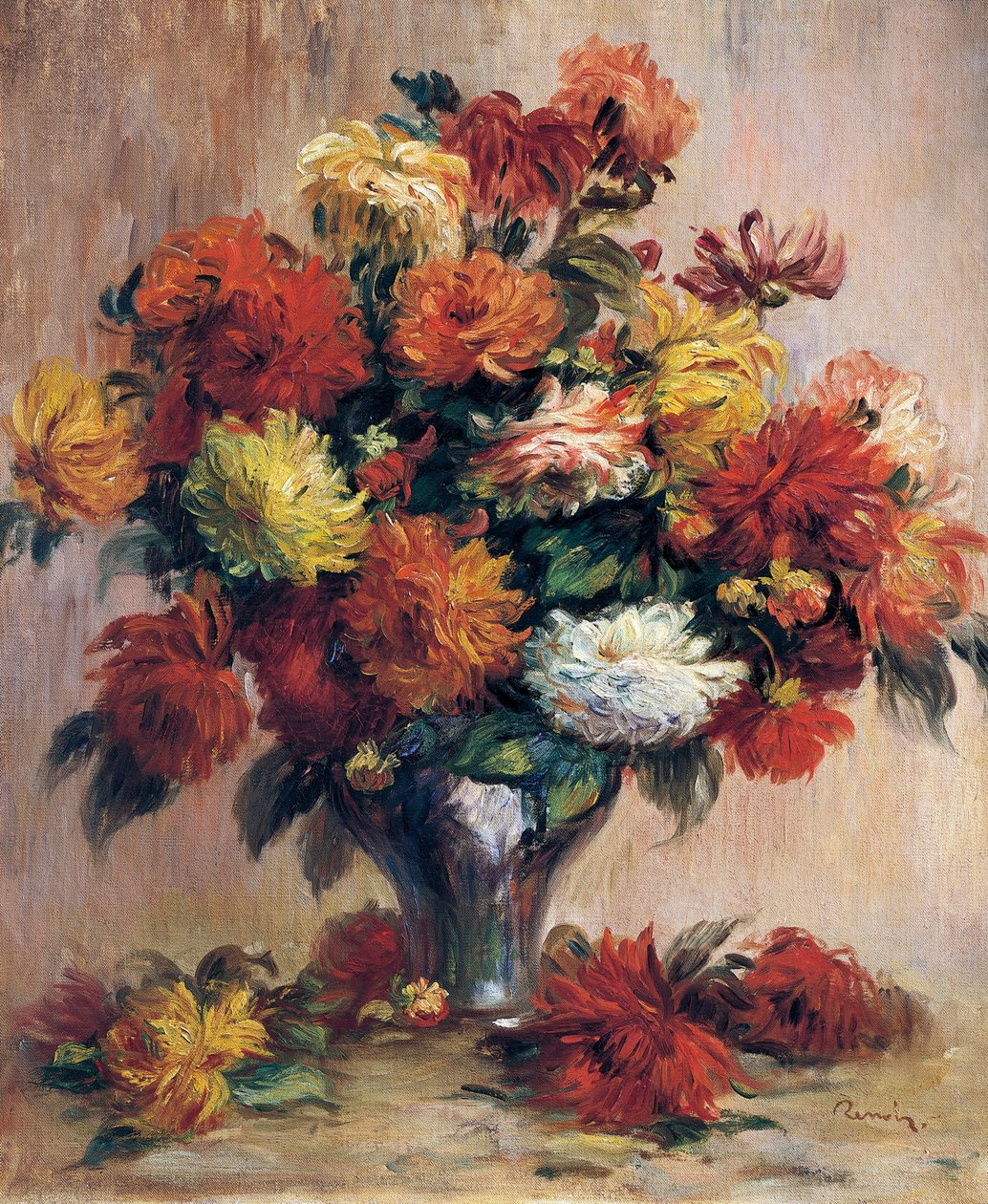 Dahliaer, av Pierre-Auguste Renoir, olje på lerret av Pierre Auguste Renoir