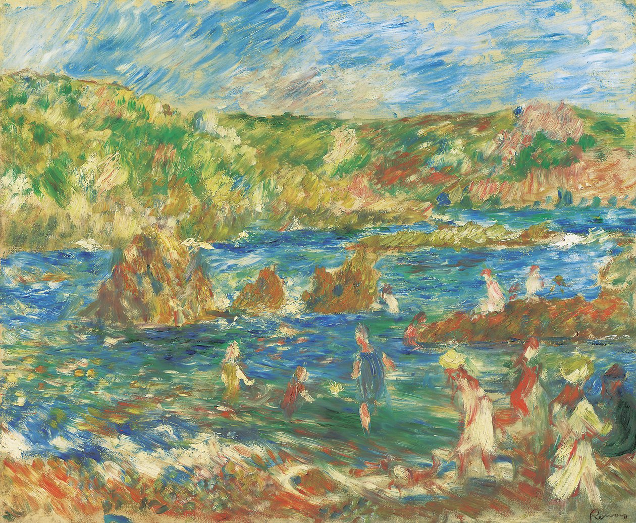 Barn på stranden Guernsey, ca. 1883 av Pierre Auguste Renoir