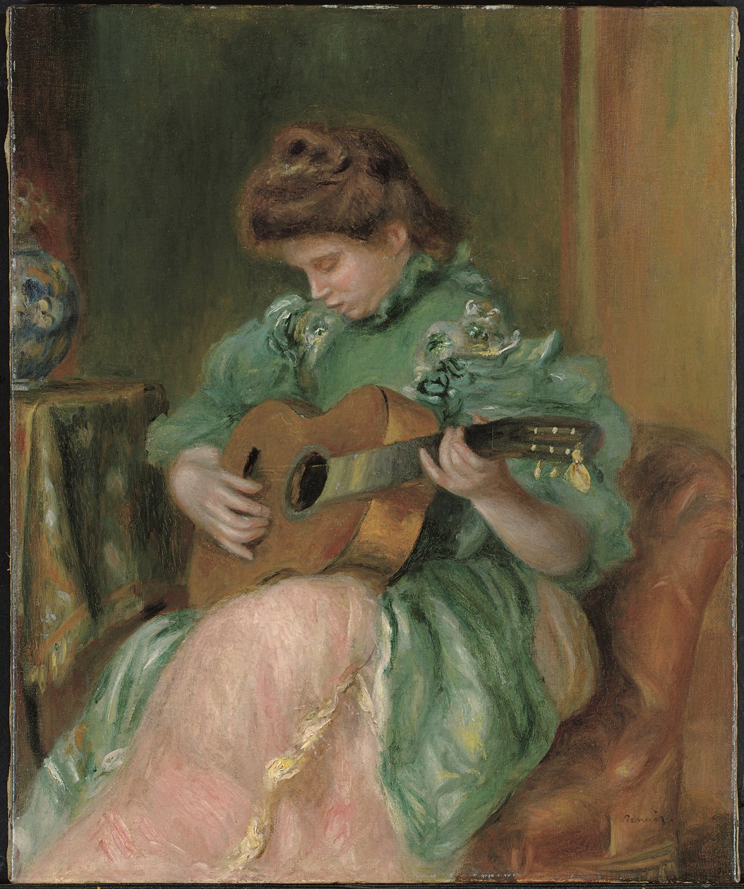 Kvinne med gitar, ca. 1896-1897 (olje på lerret) av Pierre Auguste Renoir