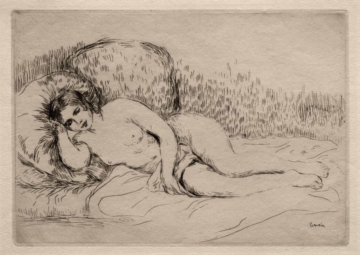Liggende naken kvinne. av Pierre Auguste Renoir