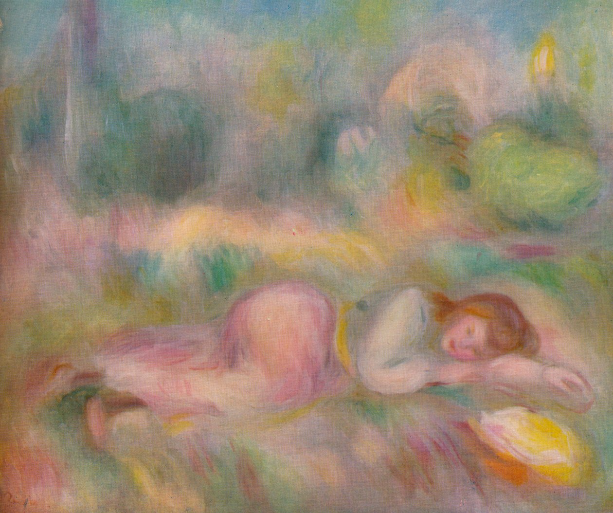 Jente liggende i gresset, c1890 av Pierre Auguste Renoir