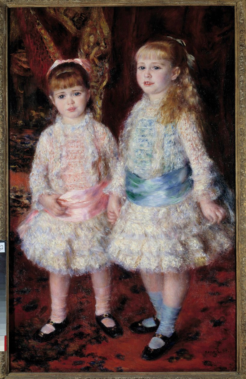 Fullstendig portrett av damene Cahen av Antwerpen, datter av bankmannen Louis Cahen fra Antwerpen (1837-1922) eller "Pink and Blue". Maleri av Pierre Auguste Renoir (1841-1919) 1881 Dim. 0,74x1,19 m Sao Paolo, kunstmuseum — portrett i full lengde av Cahen  av Pierre Auguste Renoir