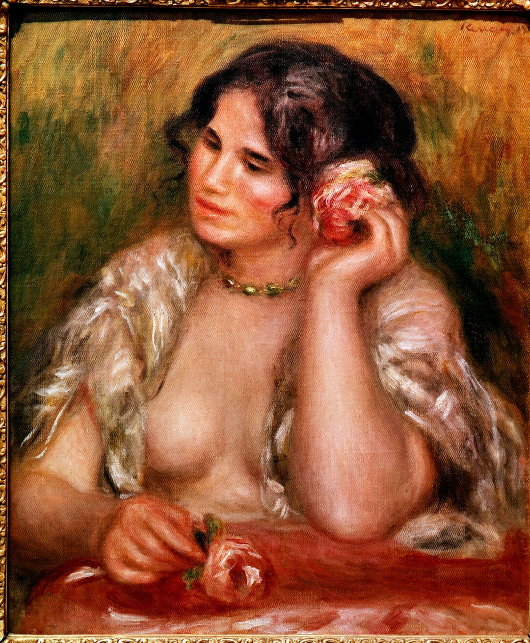 Gabrielle har rosen (olje på lerret av Pierre Auguste Renoir