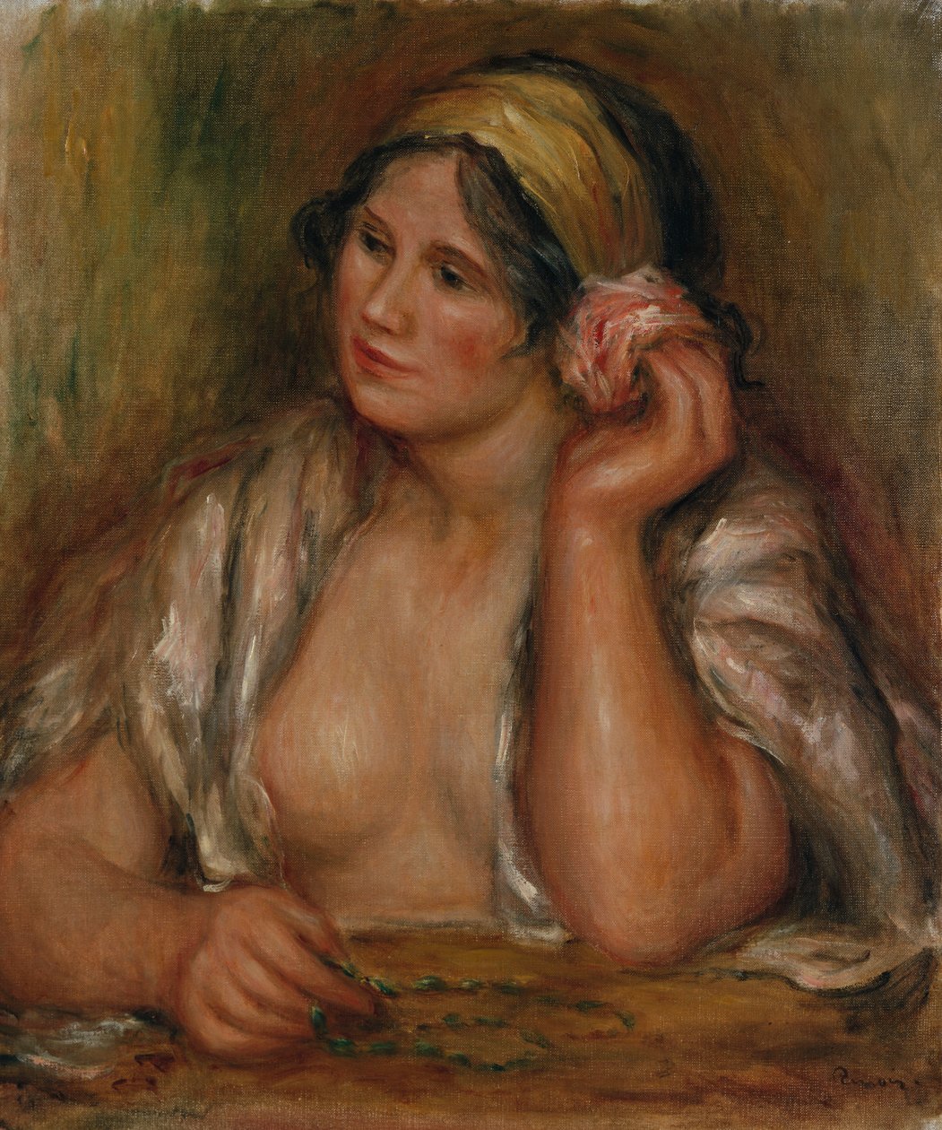 Gabrielle med grønt halskjede, ca. 1905 av Pierre Auguste Renoir