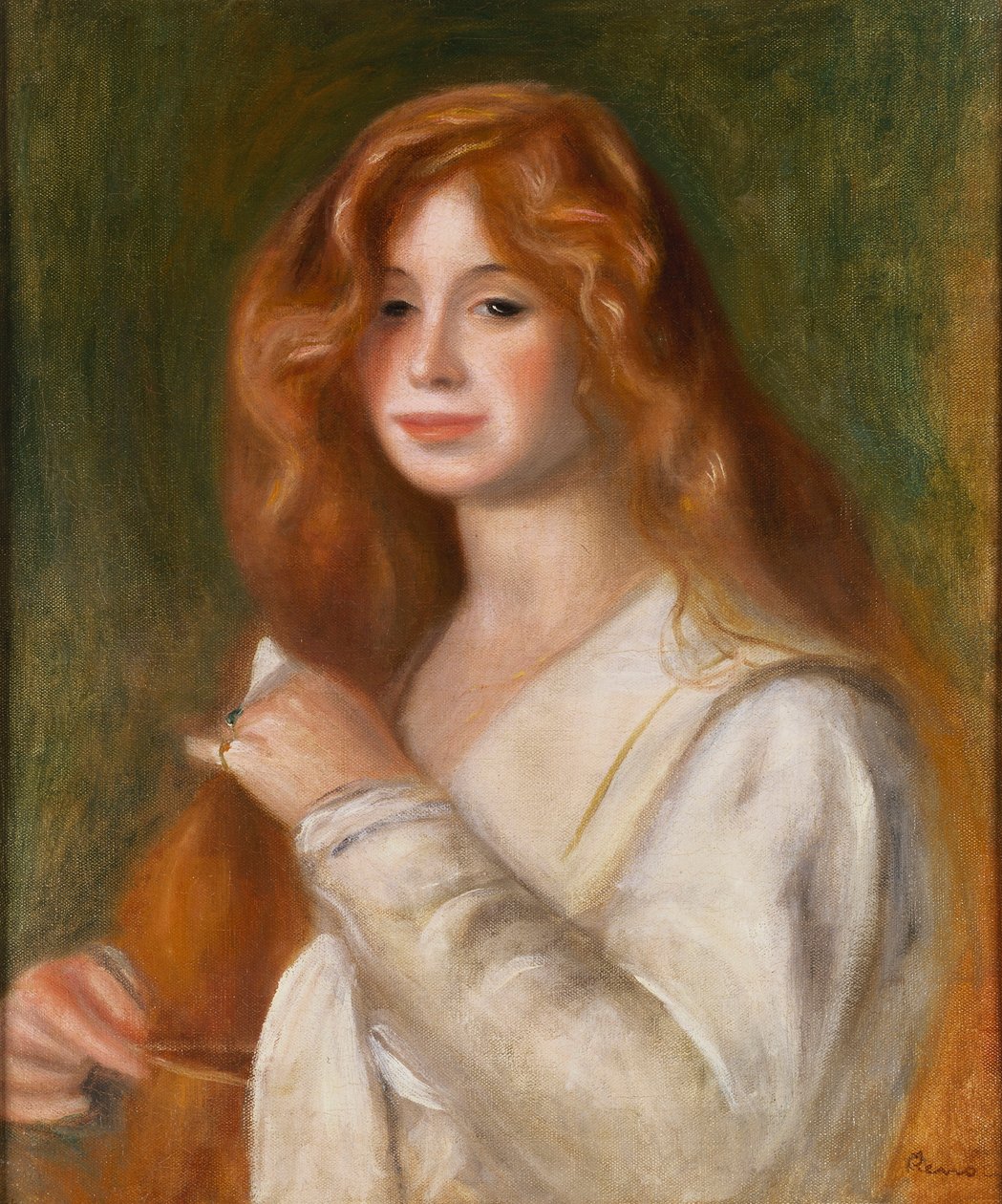 Jente som gre håret av Pierre Auguste Renoir
