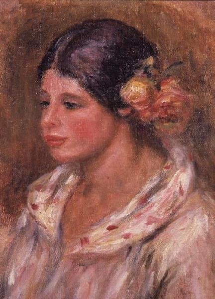Jente med roser i håret av Pierre Auguste Renoir