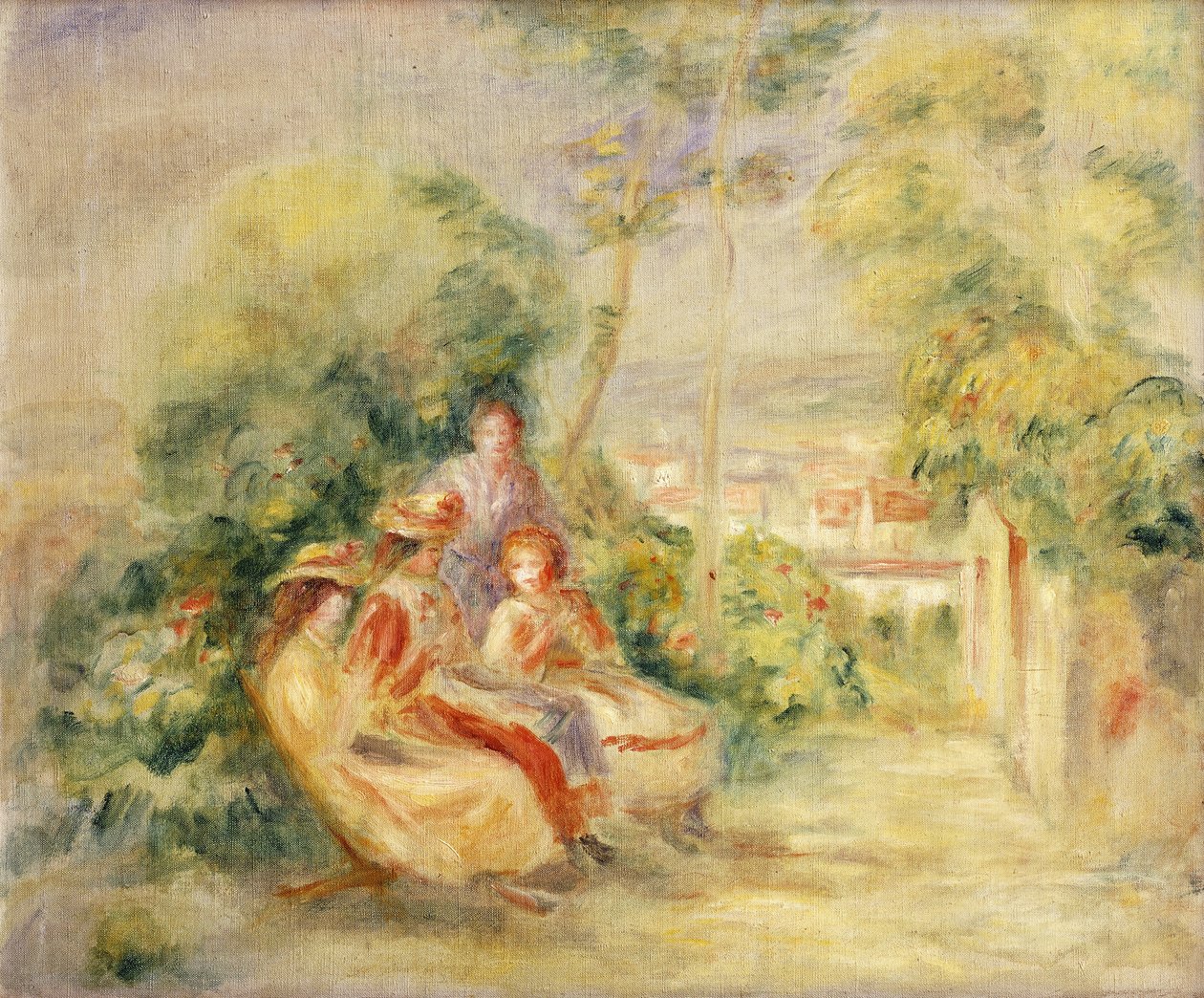 Jenter i en hage; Jenter i en hage, ca. 1895 av Pierre Auguste Renoir