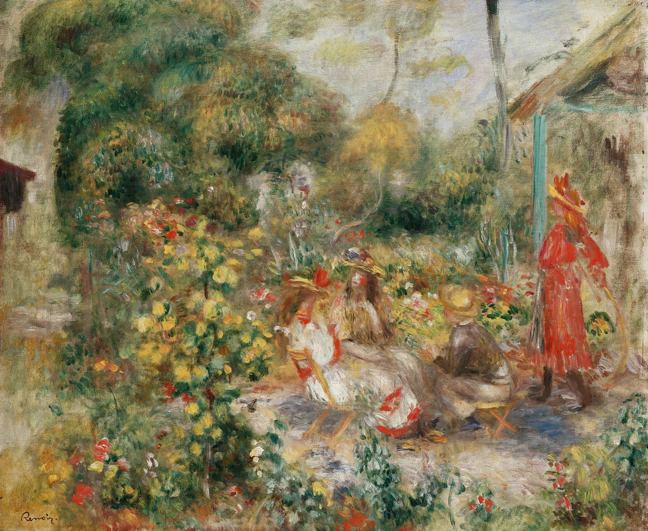 Jenter i en hage i Montmartre; Jenter i en hage i Montmartre, ca. 1893-5 av Pierre Auguste Renoir