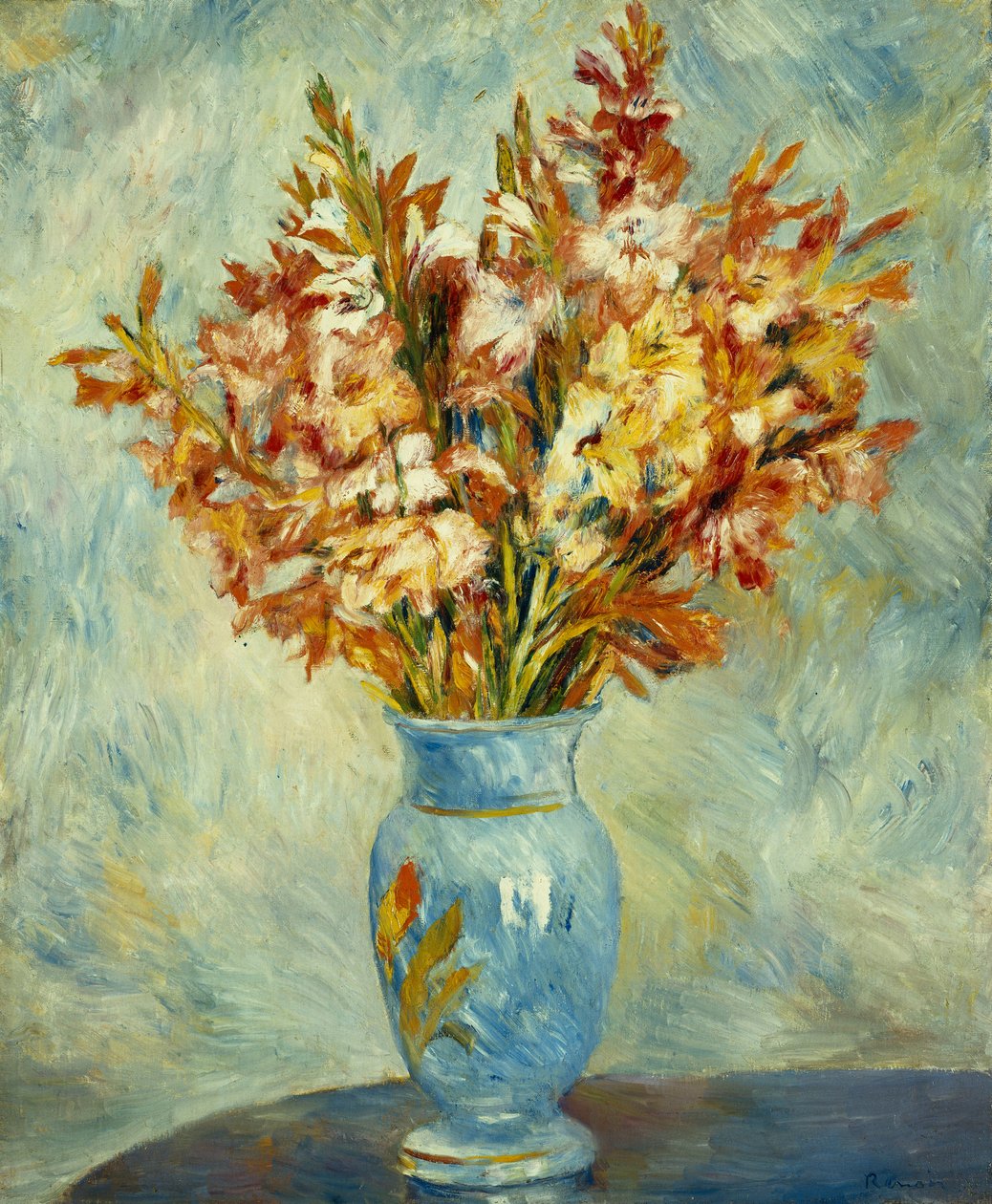 Gladioler i blå vase; Gladiolus i den blå vasen, 1884 av Pierre Auguste Renoir