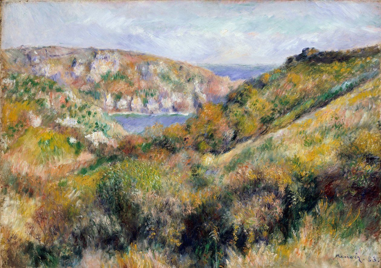 Åsene rundt Moulin Huet-bukten, Guernsey, 1883 av Pierre Auguste Renoir