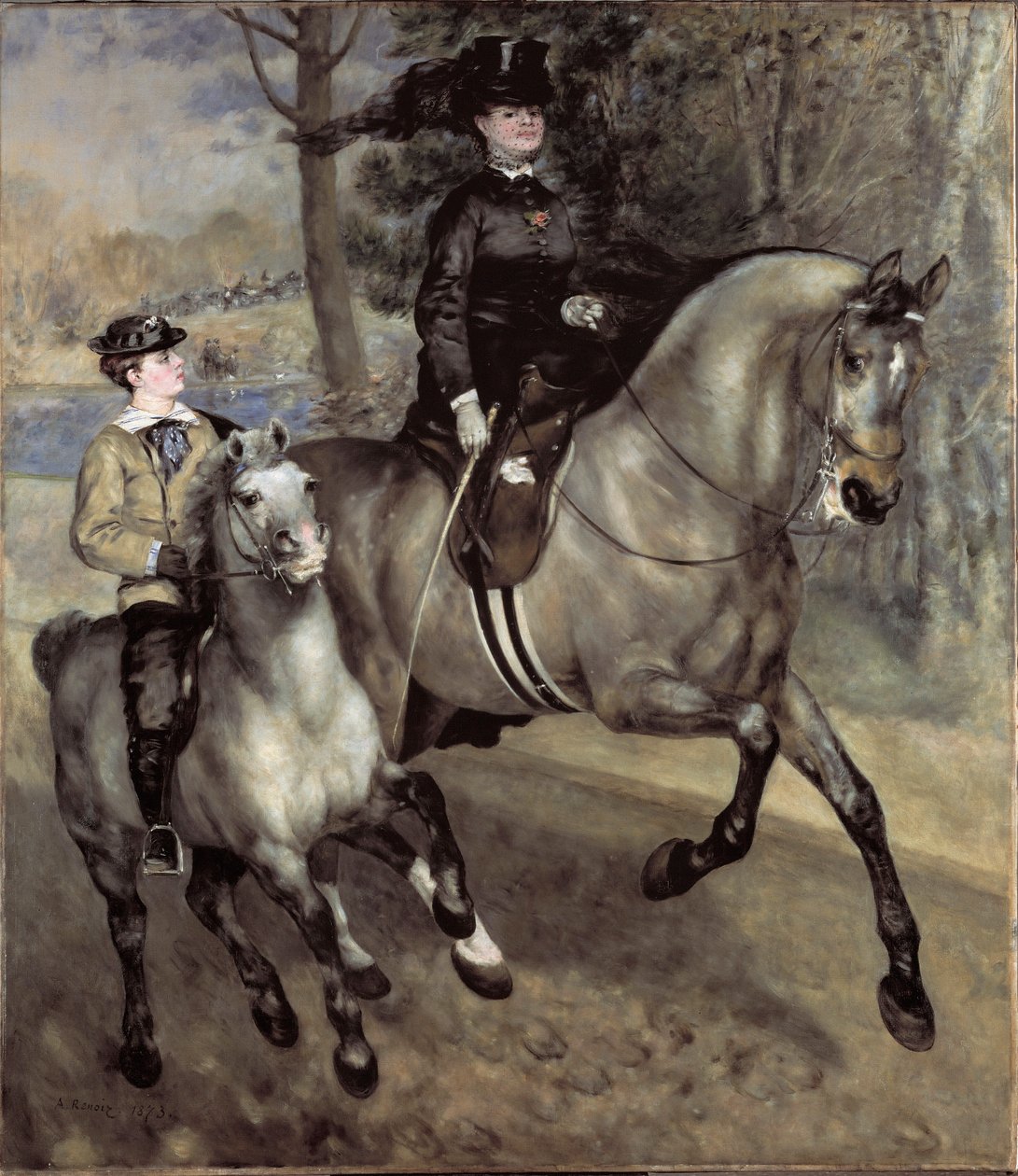 Ryttere (eller ridetur) ved Bois de Boulogne. Maleri av Pierre Auguste Renoir (Pierre-Auguste av Pierre Auguste Renoir