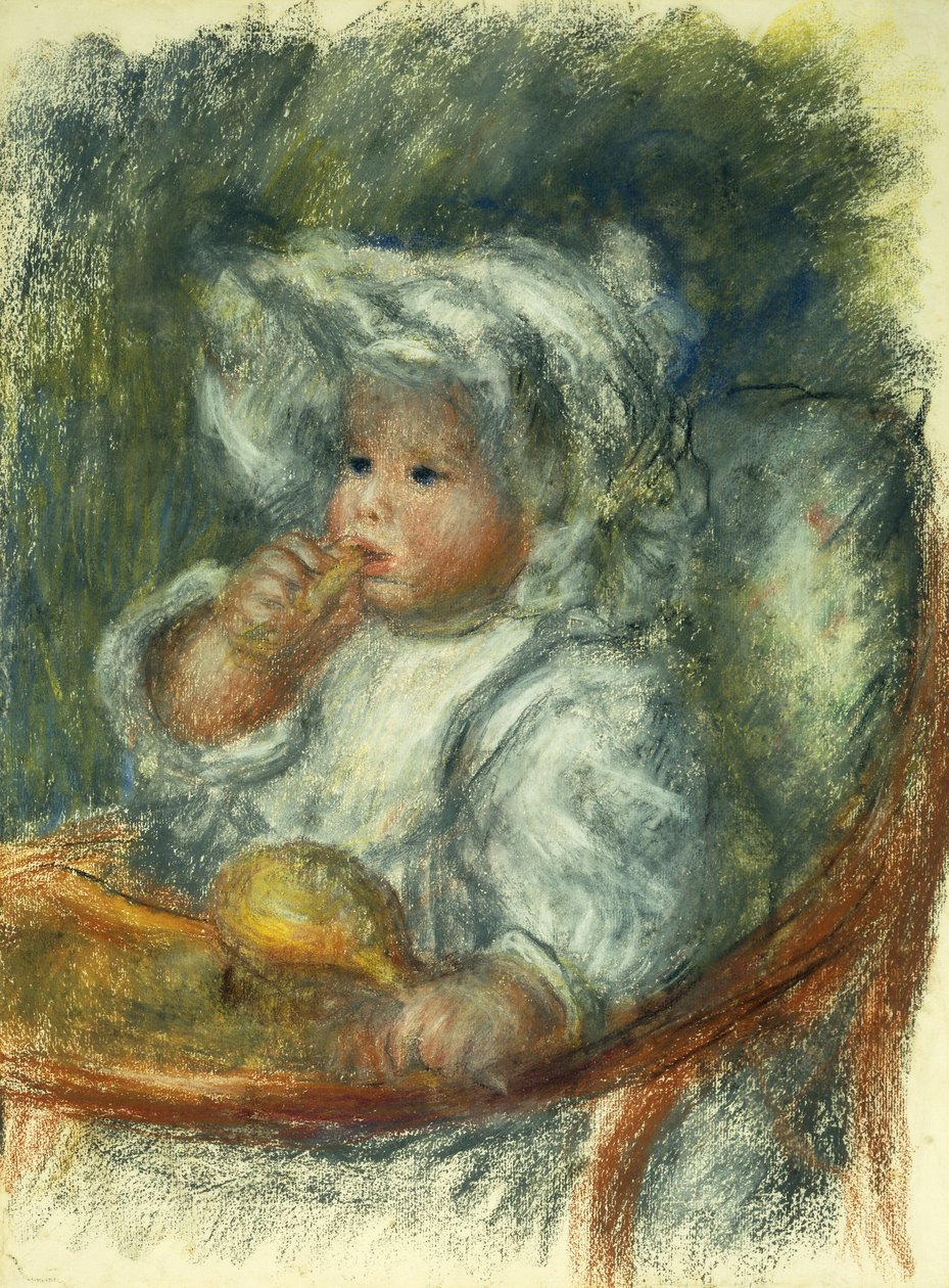 Jean Renoir i en stol - Barn med en kjeks; Jean Renoir a la Chaise - Barn med kjeks, c1895 av Pierre Auguste Renoir