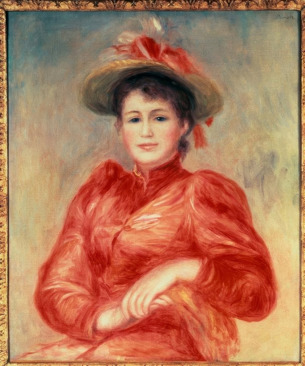 Ung kvinne med rød bodice av Pierre Auguste Renoir