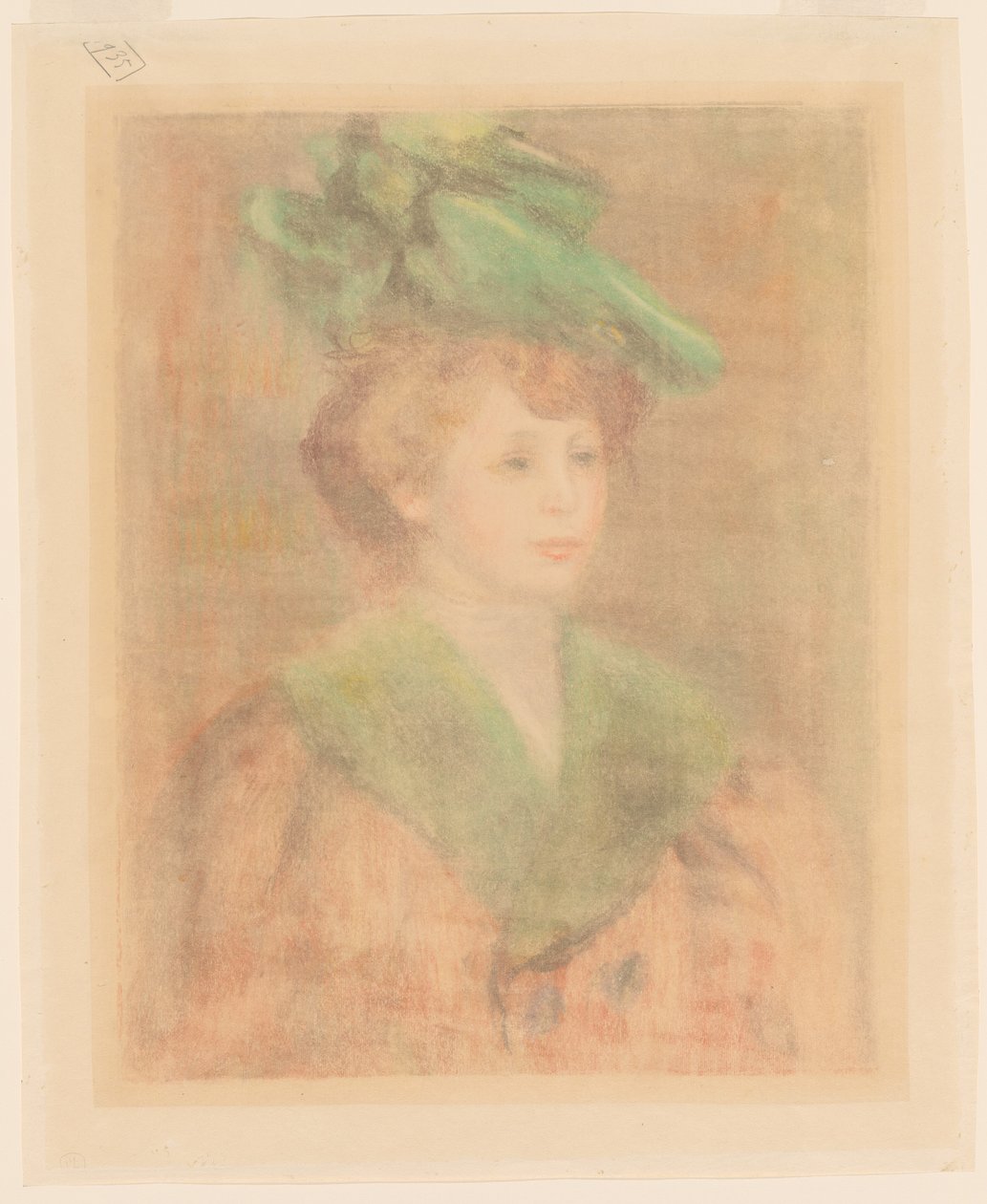 Dame med Grønn Hat Mlle. Dieterle, slutten av 1800-begynnelsen av det 20. århundre. av Pierre Auguste Renoir