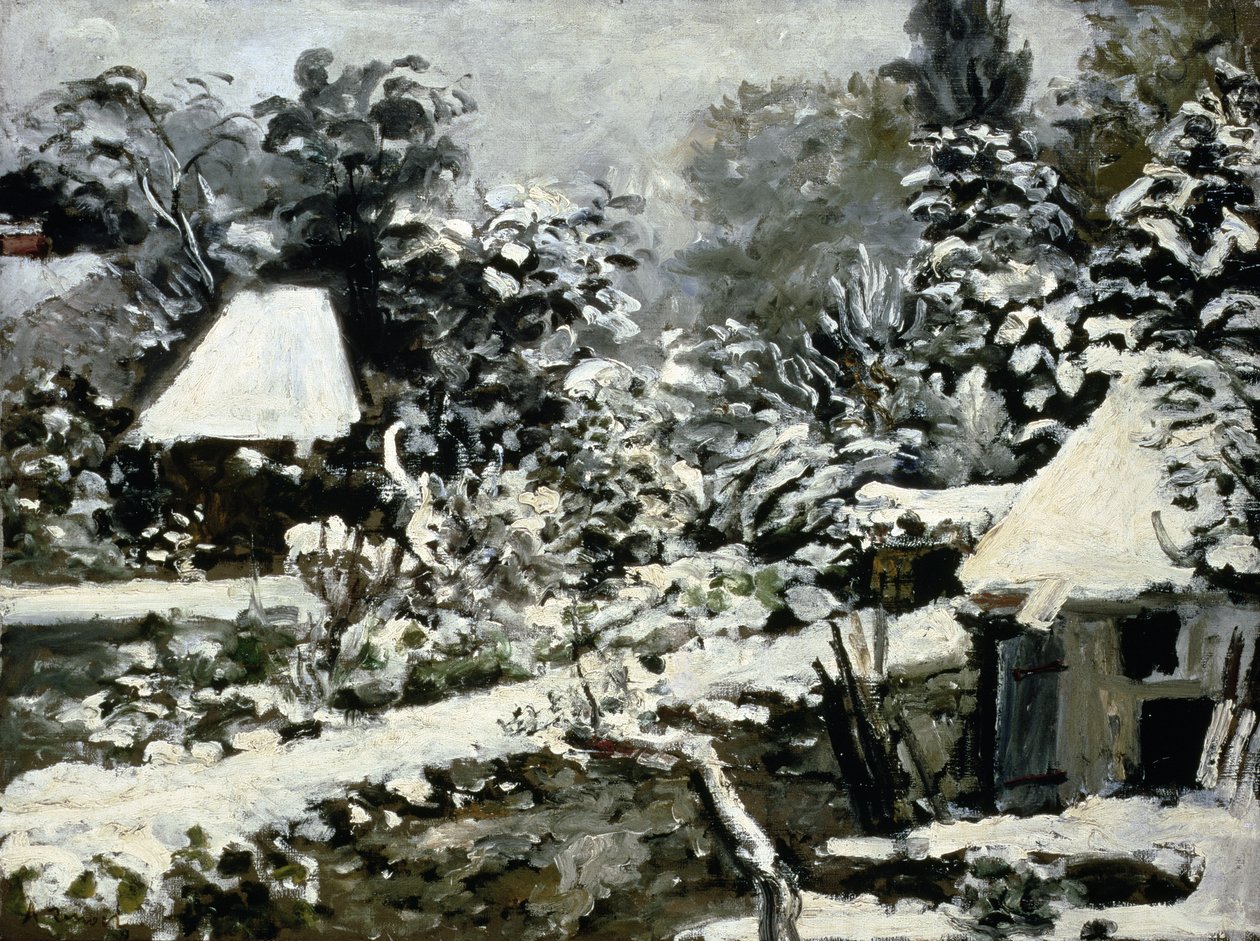 Landskap, snøeffekt, ca. 1868 av Pierre Auguste Renoir