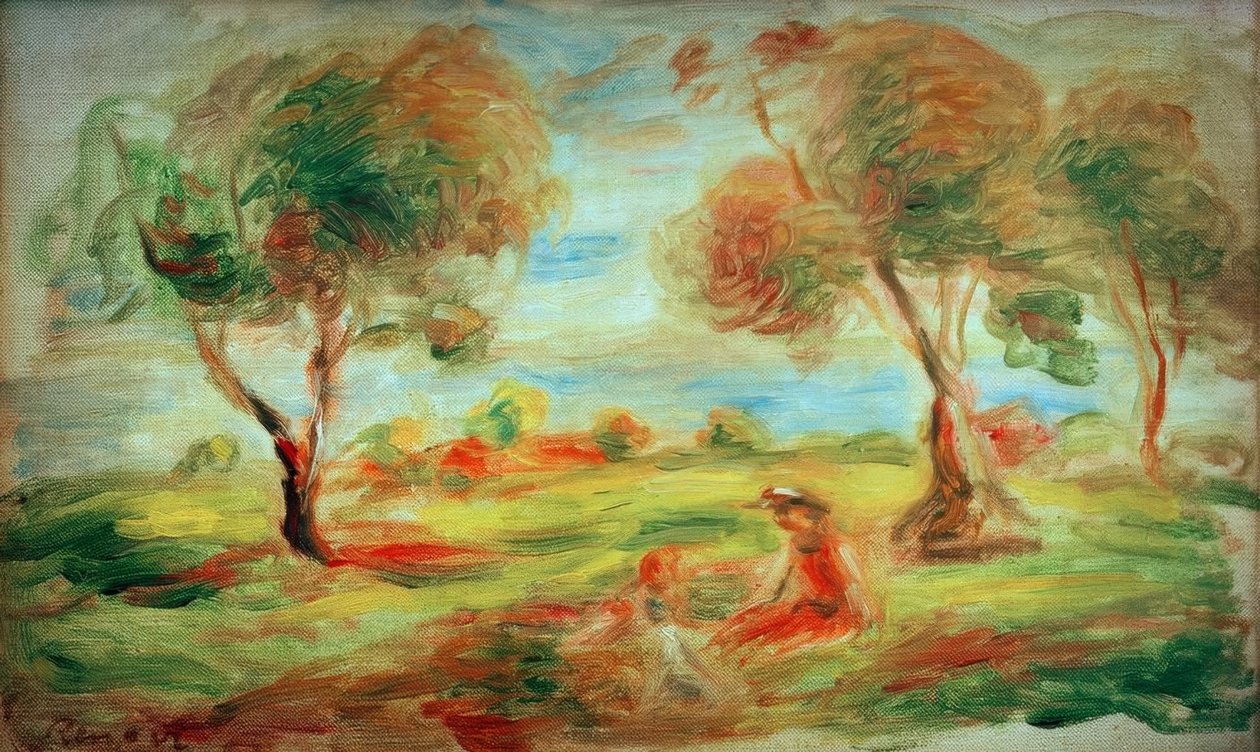 Landskap nær Cagnes Sur-Mer, med mennesker av Pierre Auguste Renoir