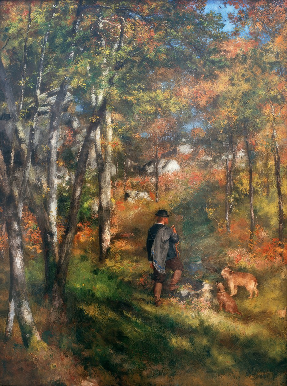 Maleren Jules Le Coeur og hundene hans i skogen Fo av Pierre Auguste Renoir