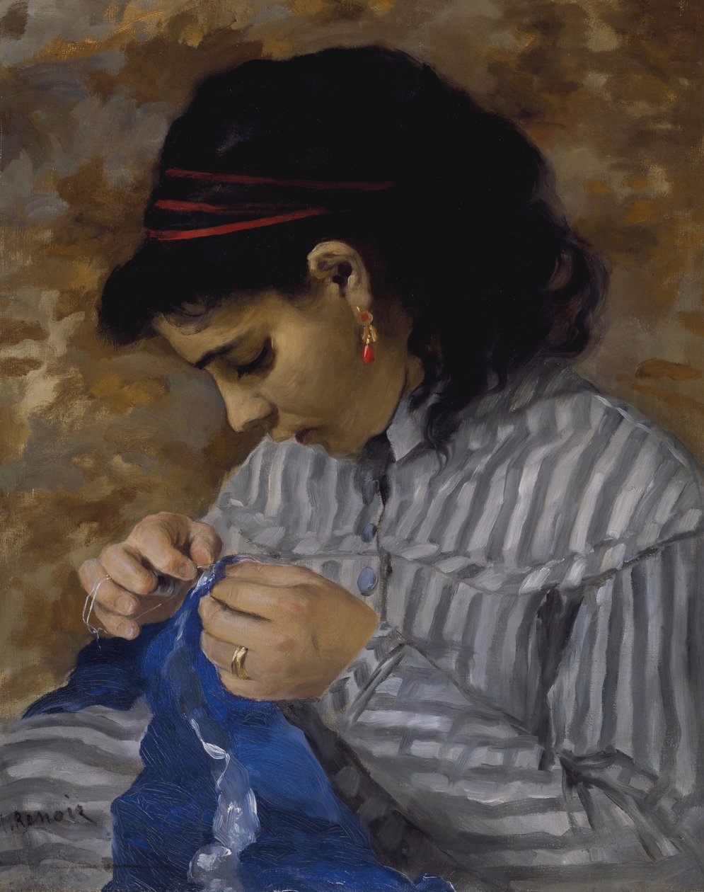 Lise Sewing, ca. 1867-68 (olje på lerret) av Pierre Auguste Renoir