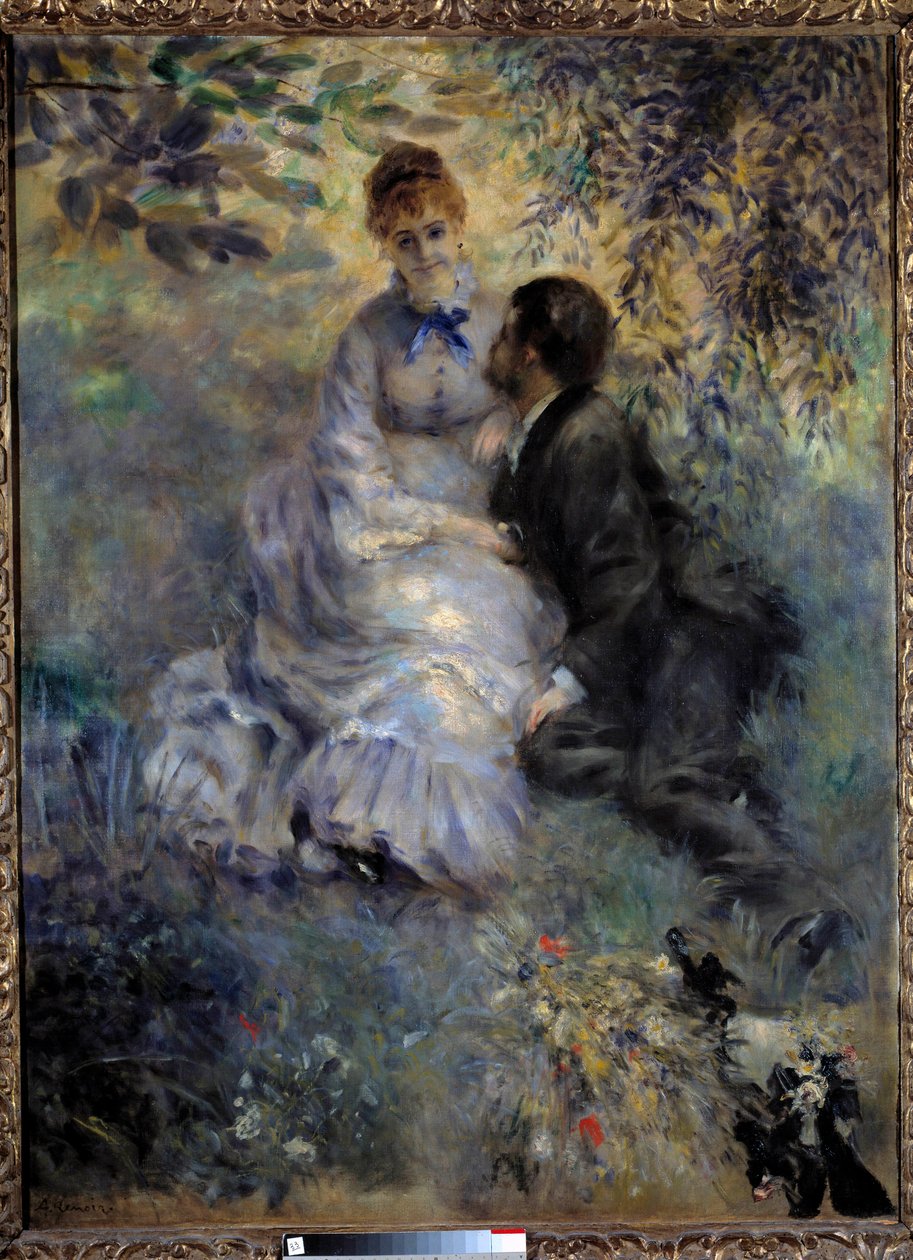 Elskere. Par sitter i en hage. Maleri av Pierre Auguste Renoir (1841-1919) av Pierre Auguste Renoir