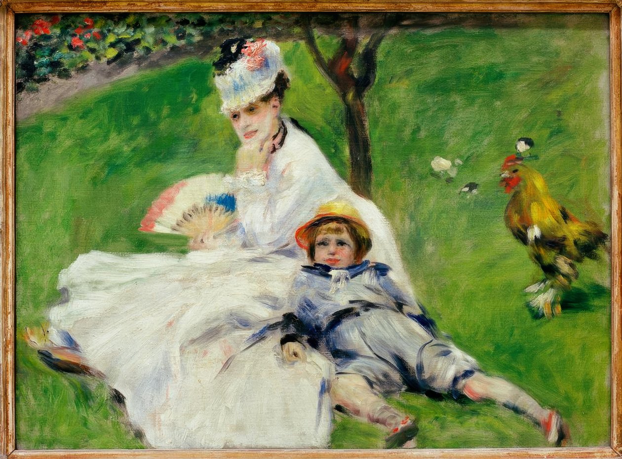 Madame Claude Monet med sønnen Jean i hagen på Arg av Pierre Auguste Renoir
