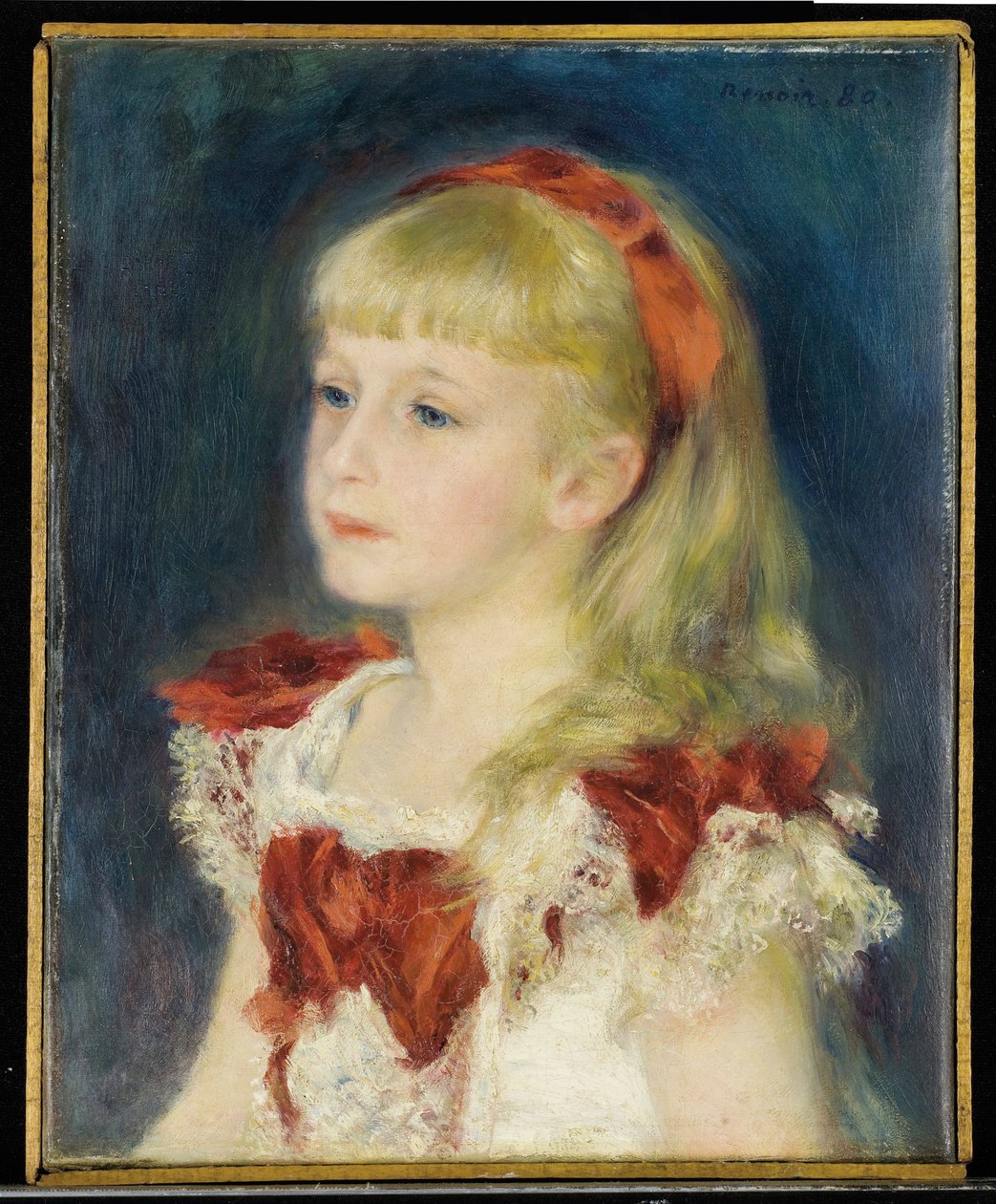 Mademoiselle Grimprel med det røde båndet (Helene Grimprel, ca. 1873-?) - Maleri av Pierre Auguste Renoir (1841-1919), olje på lerret (45x35 cm) av Pierre Auguste Renoir