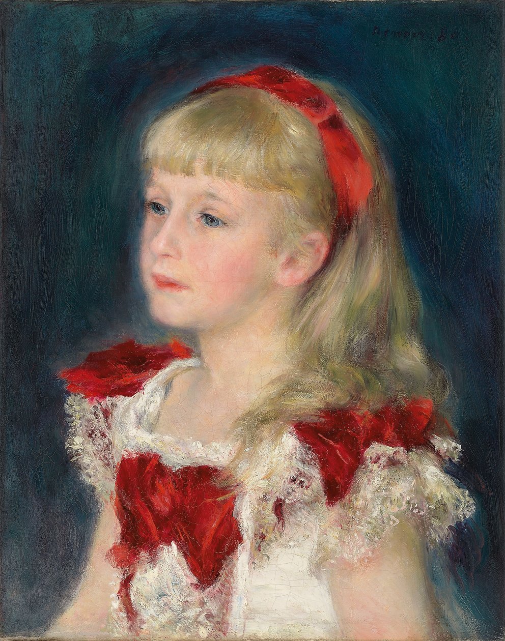 Mademoiselle Grimprel med et rødt bånd, 1880 av Pierre Auguste Renoir