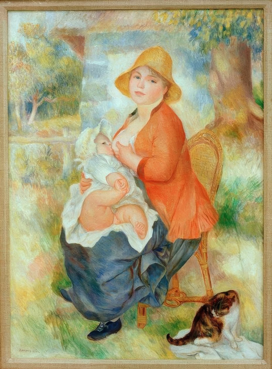 Barsel. Kvinne som ammer barnet sitt av Pierre Auguste Renoir