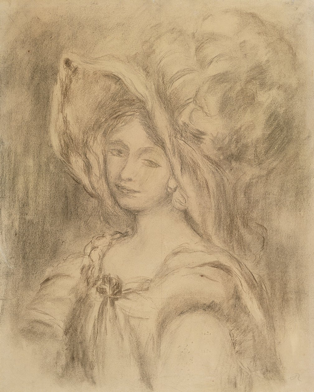 Mme Dieterle in a Hat, ca. 1896 (kull på papir) av Pierre Auguste Renoir