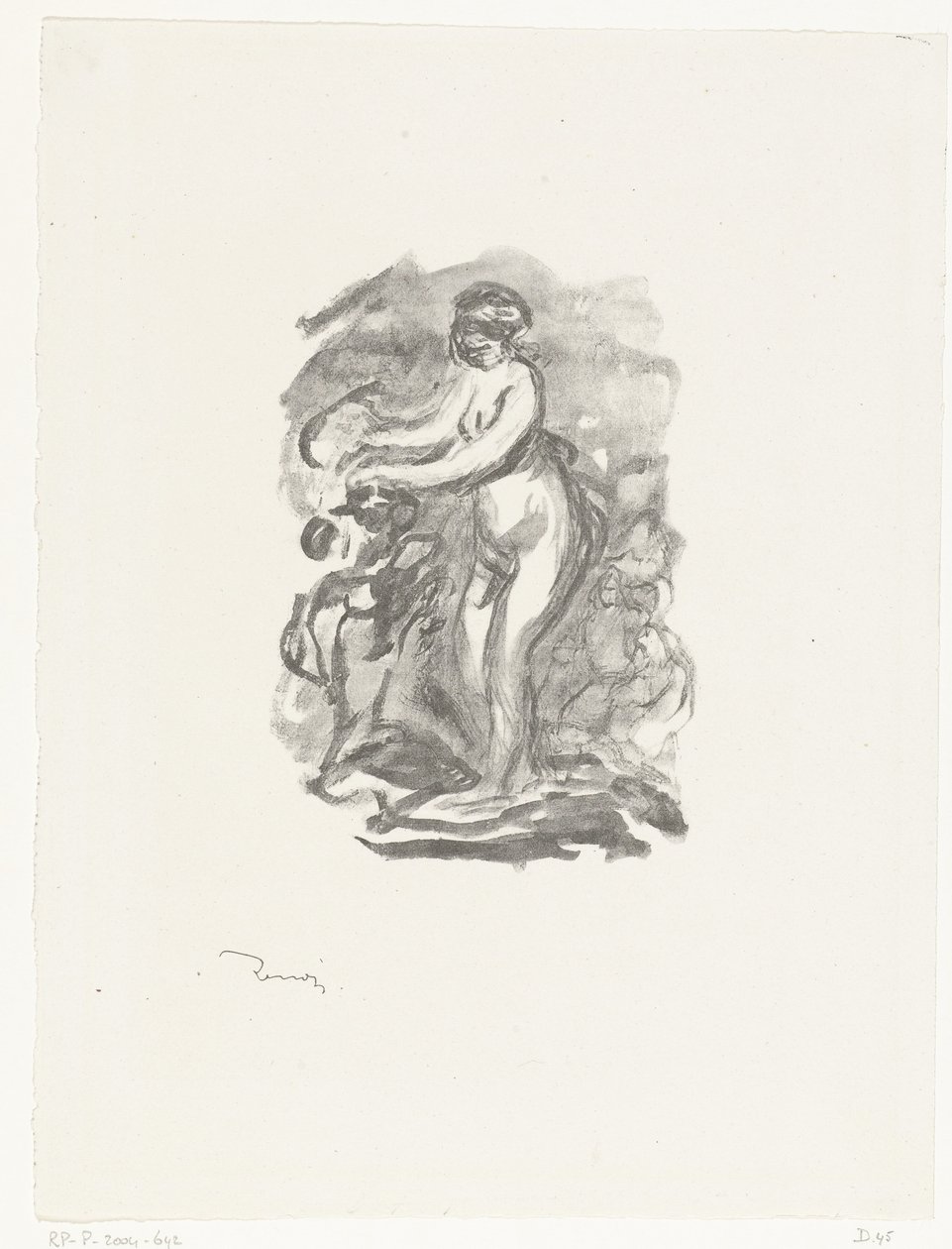 Naken kvinne som står ved siden av vintreet Femme au cep de vigne av Pierre Auguste Renoir