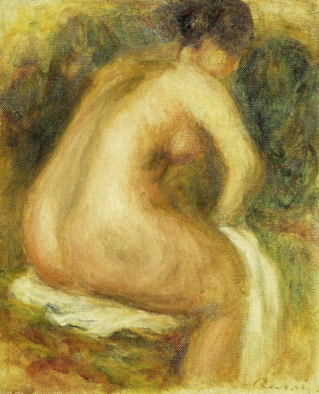 Naken kvinne som bader; Sittende naken kvinne, 1910 av Pierre Auguste Renoir