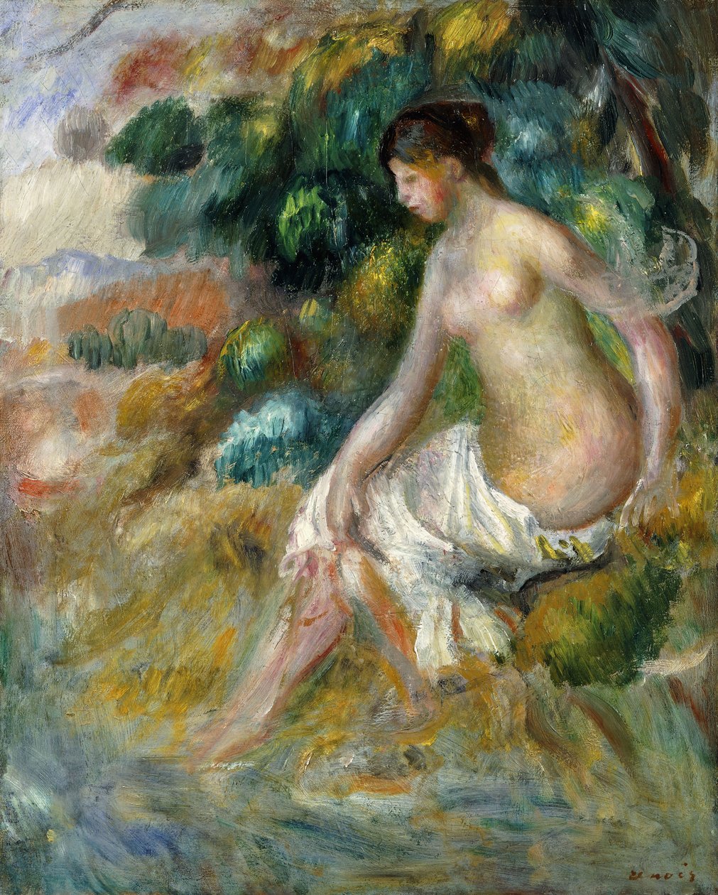 Naken i en skog; Naken i det grønne, 1887 av Pierre Auguste Renoir