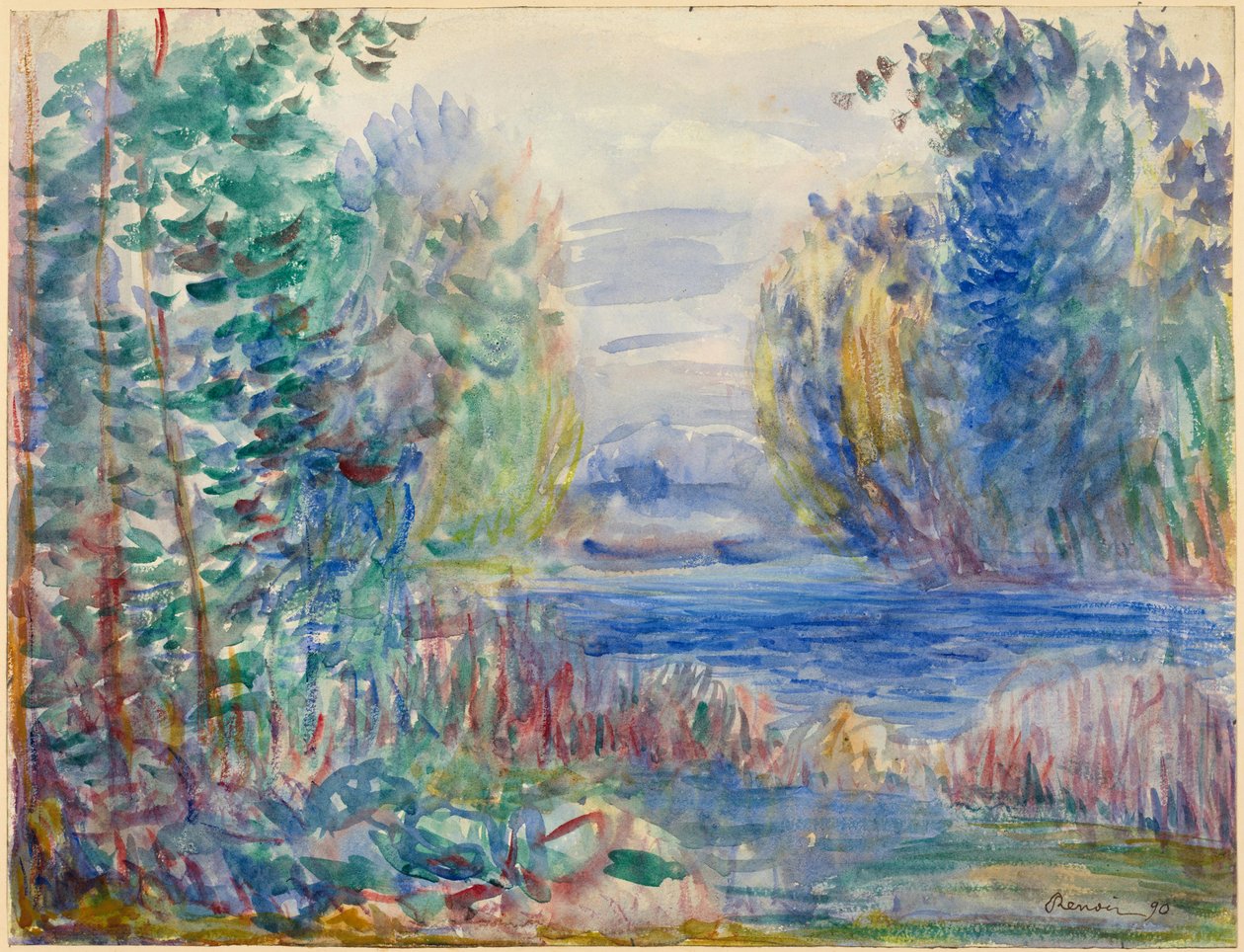""Paysage de riviere"" (Elvelandskap) Akvarell av Pierre Auguste Renoir (1841-1919) 1890 Dim 25,4x33,8 cm Albertina, Wien av Pierre Auguste Renoir