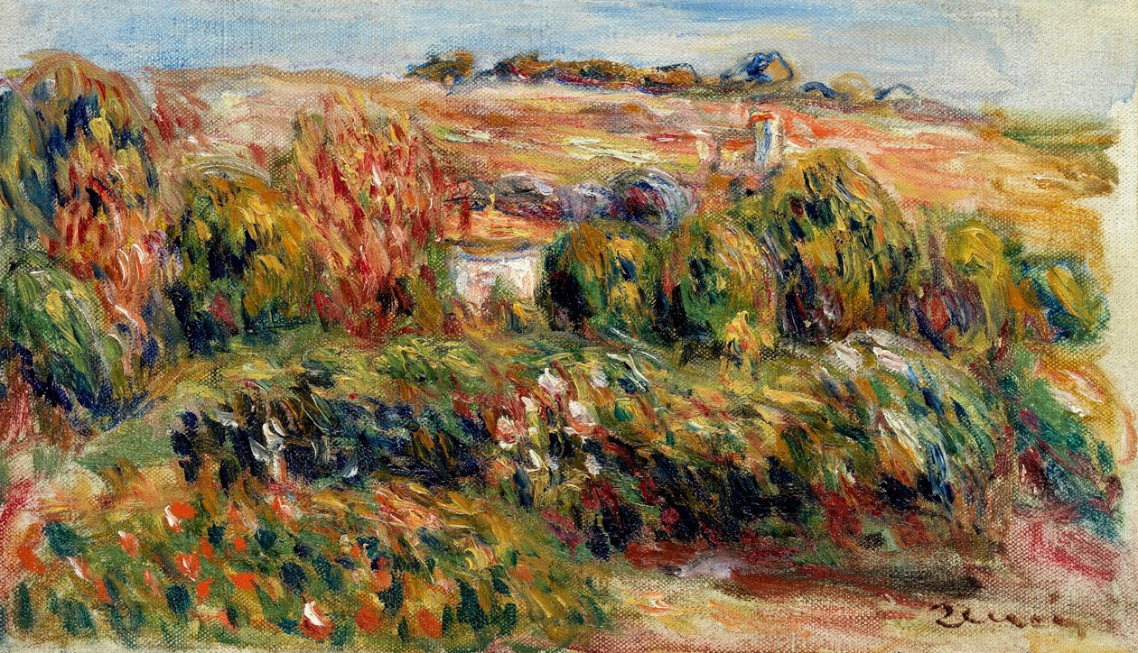 Landskap i Provence (Frankrike). Maleri av Pierre Auguste Renoir (1841-1919), olje på lerret, rundt 1900. Fransk kunst, 1900-tallet, impresjonisme. Privat samling. av Pierre Auguste Renoir