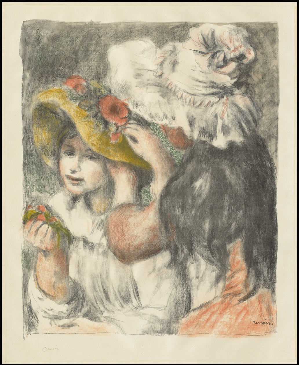 Pinning the Hat: Second Plate, ca. 1898 av Pierre Auguste Renoir