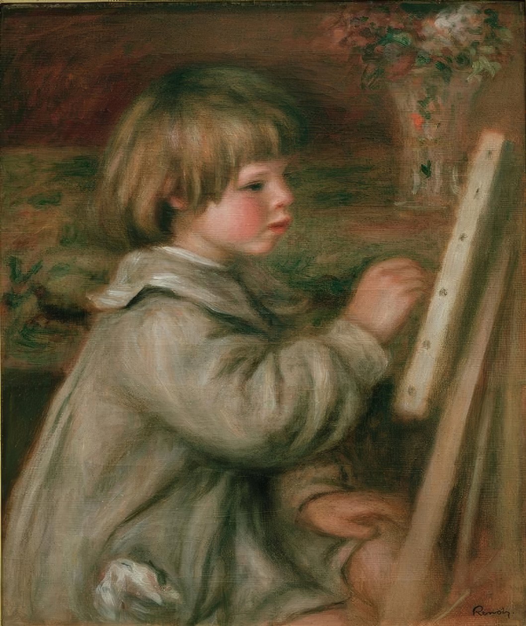 Portrett av Claude Renoir-maleriet. Claude ved staffeliet av Pierre Auguste Renoir