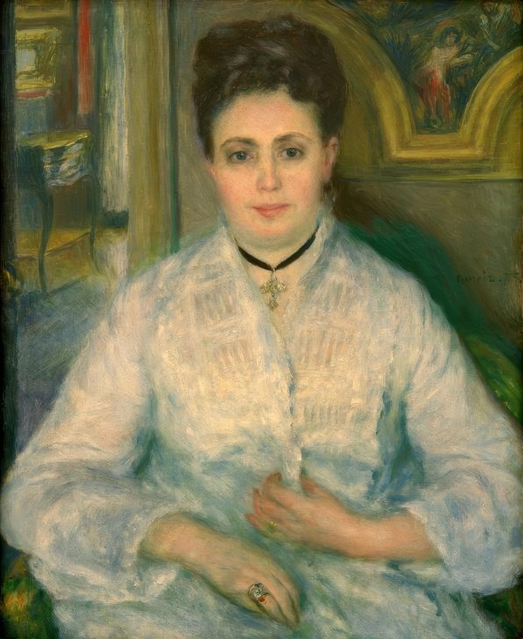 Portrett av Madame Victor Choquet i hvitt av Pierre Auguste Renoir