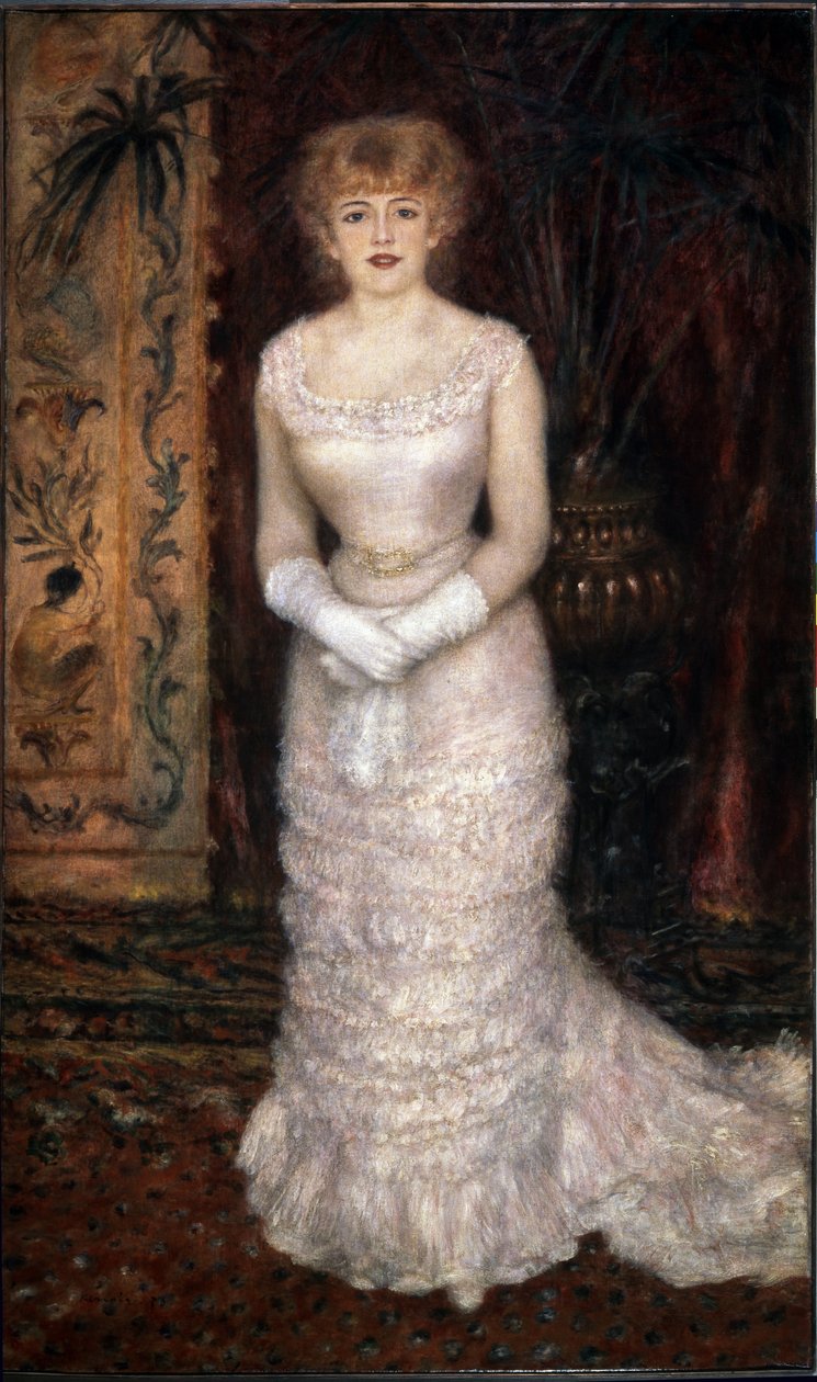 Portrett av skuespillerinnen Jeanne Samary (Comedie Francaise). Maleri av Pierre Auguste Renoir (Pierre-Auguste Renoir av Pierre Auguste Renoir
