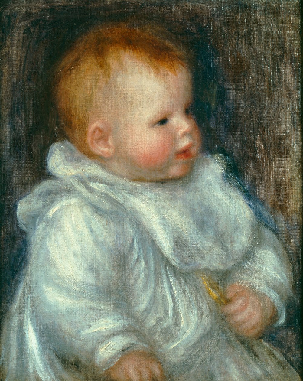 Portrett av Coco mot en blå bakgrunn av Pierre Auguste Renoir