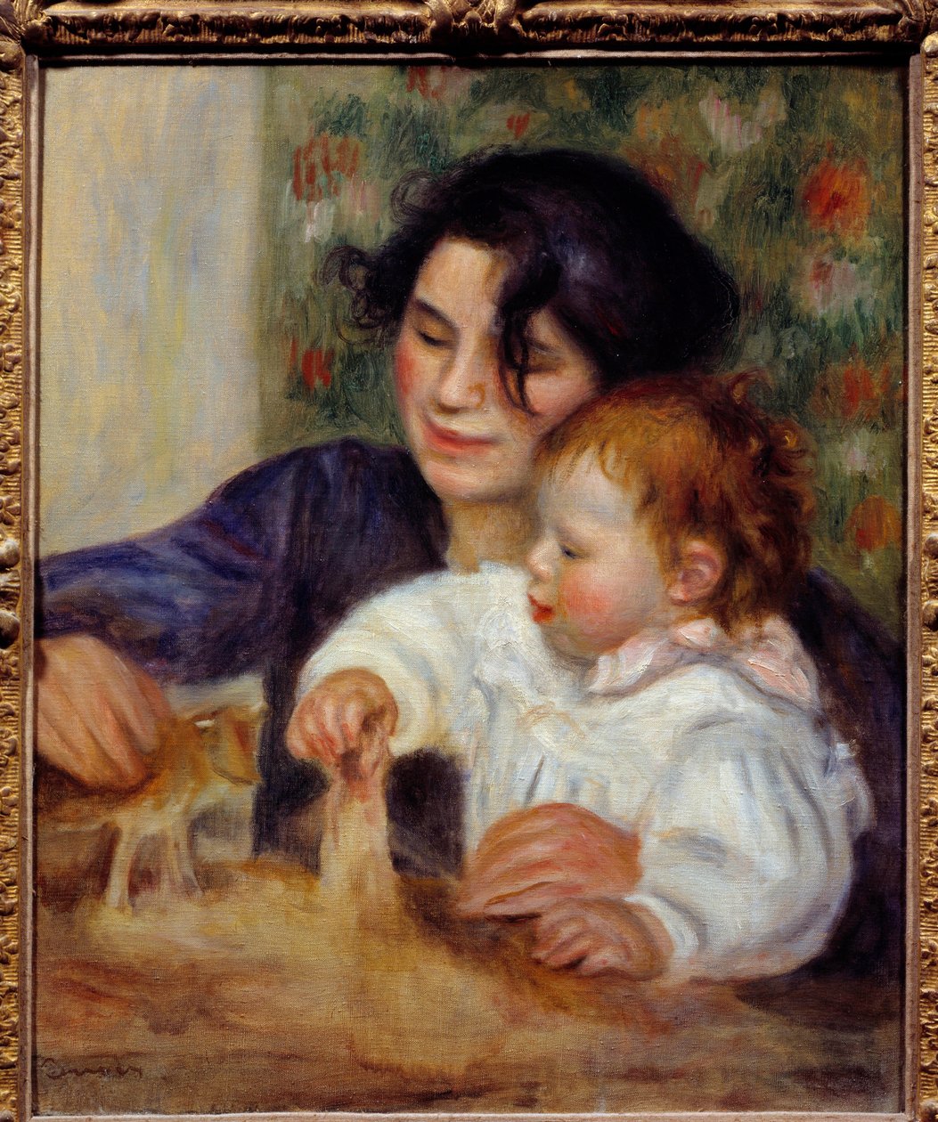 Portrett av Gabrielle og Jean. Portrett av malerens sønn, Jean Renoir (1894-1979), med sykepleieren Gabrielle Renard (1879-1959). Maleri av Pierre Auguste Renoir (1841-1919) av Pierre Auguste Renoir