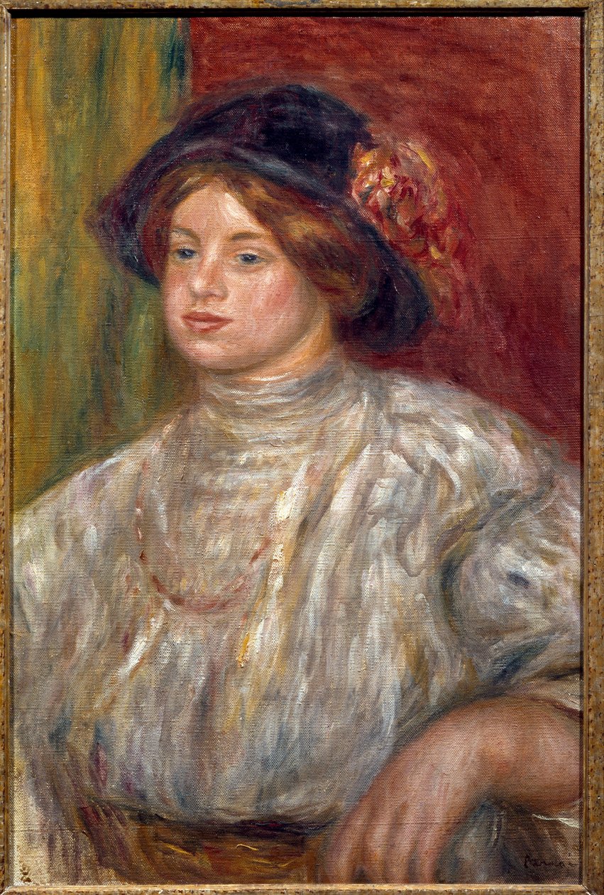 Portrett av Gabrielle med hatten, ca. 1915 (olje på lerret) av Pierre Auguste Renoir