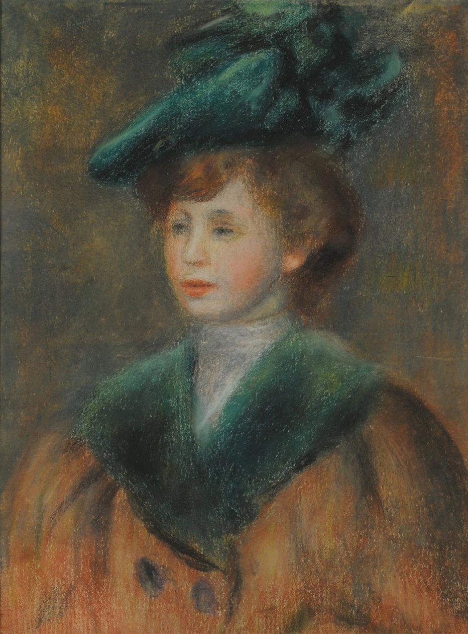 Portrett av en ung kvinne med grønn hatt. av Pierre Auguste Renoir