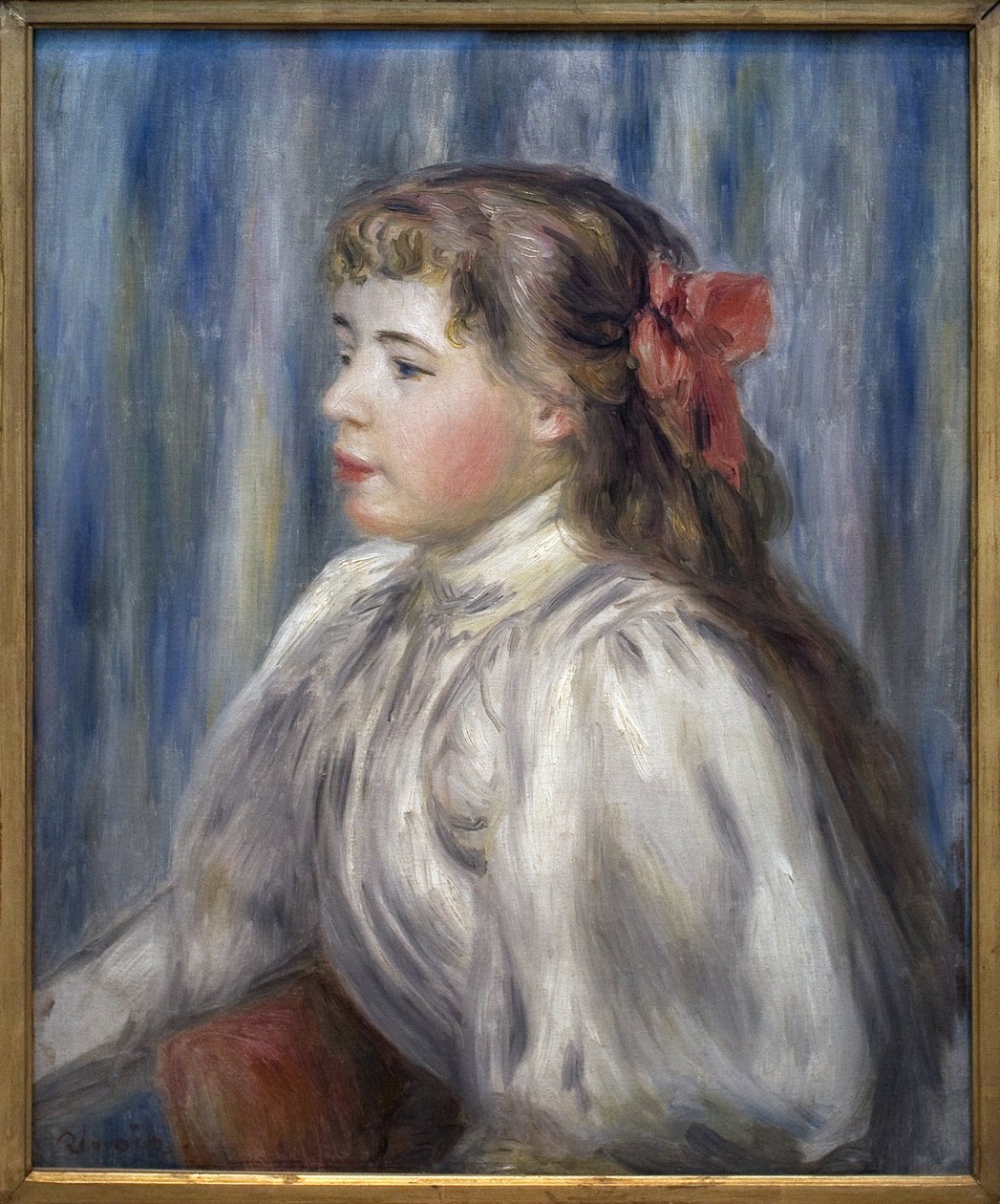 Portrett av en ung jente. Maleri av Pierre Auguste Renoir (1841-1919), olje på lerret, ca. 1892. Fransk kunst av Pierre Auguste Renoir