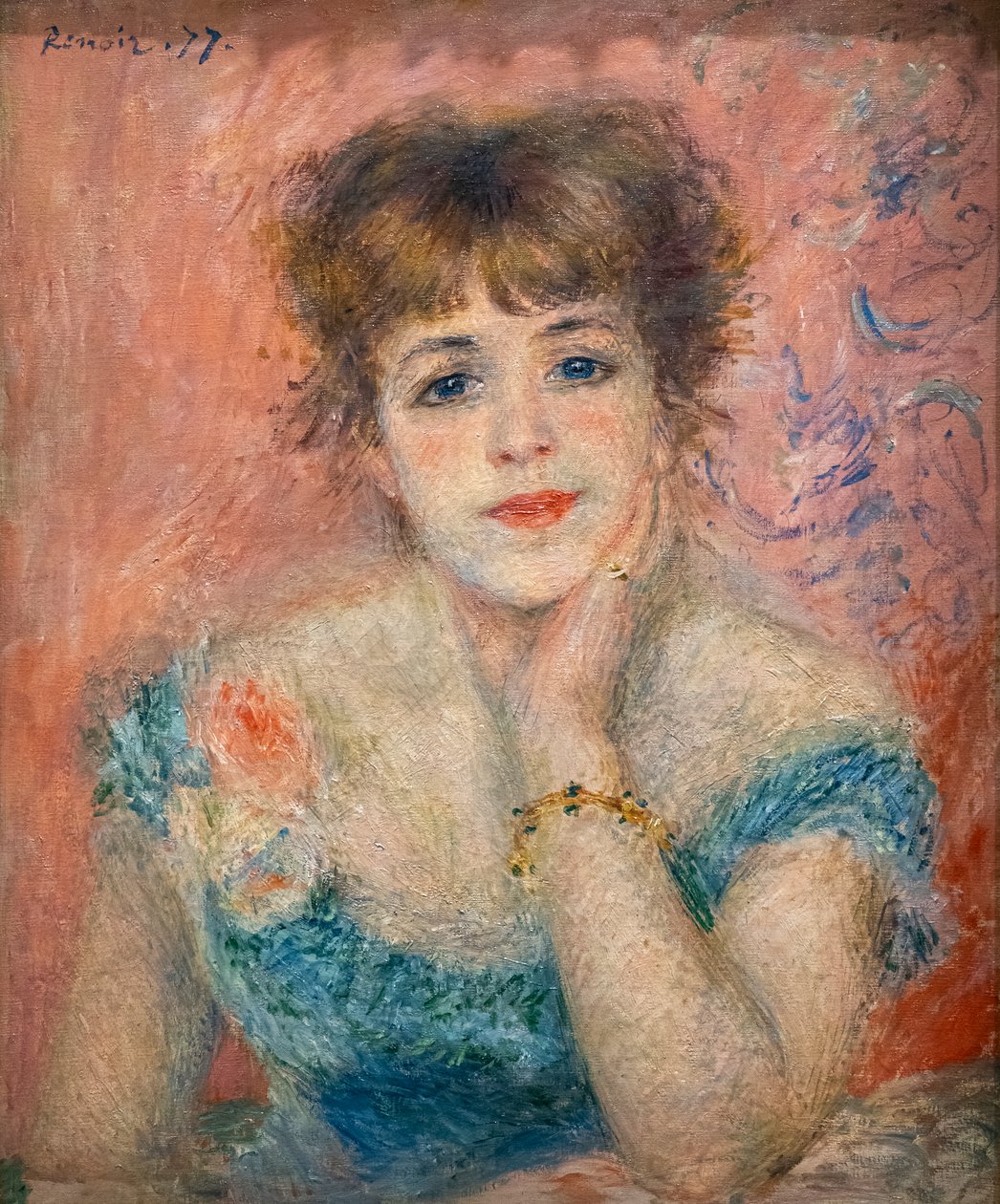 Portrett av skuespillerinnen Jeanne Samary av Pierre Auguste Renoir