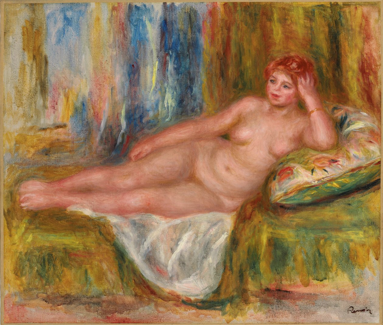 tilbakelent kvinne naken; Femme nue couchee, 1918 av Pierre Auguste Renoir