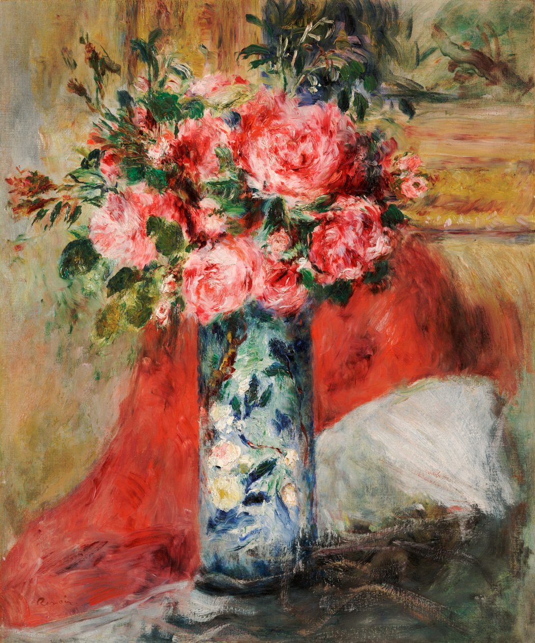Roser og peoner i en vase av Pierre Auguste Renoir
